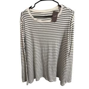Women’s J. Jill White Tee with Black Stripes - Long Sleeve XL